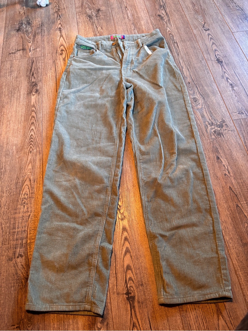 Empyre Olive Green Wide-Leg Corduroy Pants